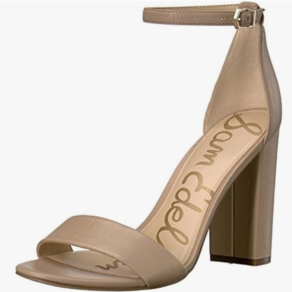 Sam Edelman Yaro Block Heel Sandal with Ankle Strap Classic Nude Leather Size 7